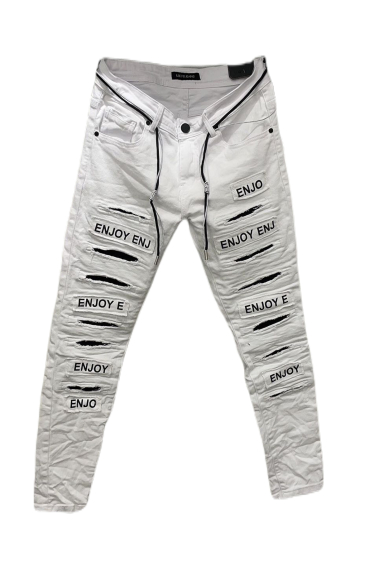 Wholesaler Mentex Homme - Men's white jeans with ripped effect