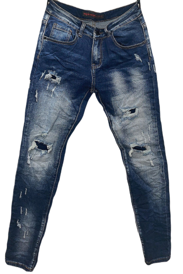 Wholesaler Mentex Homme - Men's blue jeans with faded ripped effect