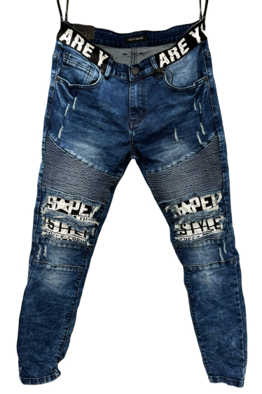 Wholesaler Mentex Homme - Men's distressed ripped effect jeans with pattern