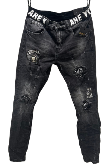 Wholesaler Mentex Homme - Men's gray jeans with faded ripped effect