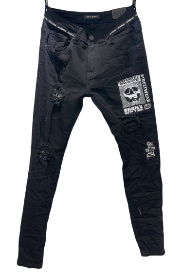 Wholesaler Mentex Homme - Men's black jeans with faded ripped effect