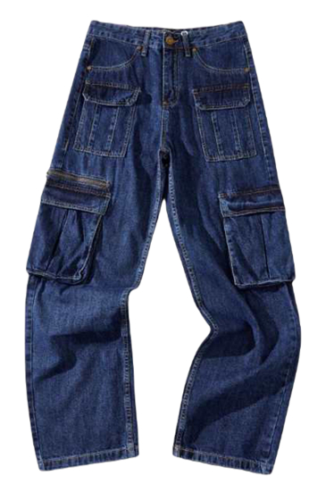 Grossiste Mentex Homme - Jeans bleu large coton coupe droite avec poches