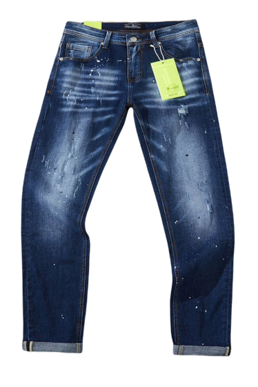 Grossiste Mentex Homme - Jeans bleu large slim coton effet déchiré délavé taché