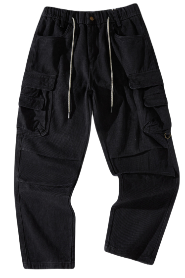 Grossiste Mentex Homme - Jeans cargo noir large coupe droite coton style jogging