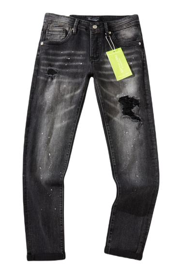 Großhändler Mentex Homme - Slim-Jeans für Herren in Grau mit verblasstem, zerrissenem und fleckigem Effekt