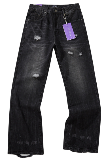 Grossiste Mentex Homme - Jeans noir coupe droite coton effet déchiré délavé