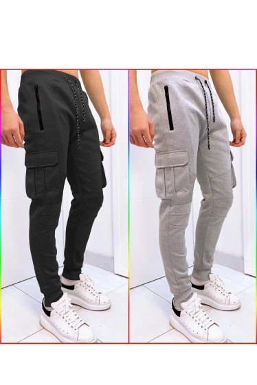 Wholesaler Mentex Homme - Plain cargo style jogging pants with drawstring and zip pocket