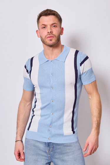 Wholesaler Mentex Homme - Short-sleeved striped polo shirts with lapel collar
