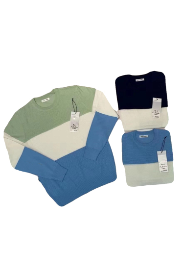 Wholesaler Mentex Homme - Tricolor long-sleeved round-neck sweater