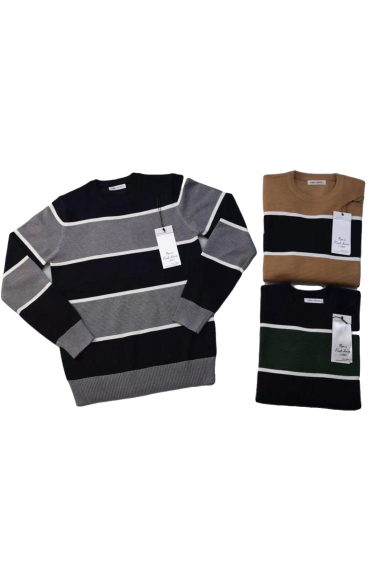 Wholesaler Mentex Homme - Tricolor striped sweater, long sleeves, round neck