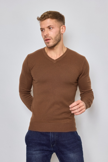 Wholesaler Mentex Homme - Men's plain V-neck long-sleeved sweaters