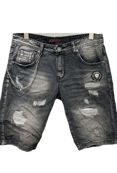 Wholesaler Mentex Homme - Used washed effect denim shorts with chain