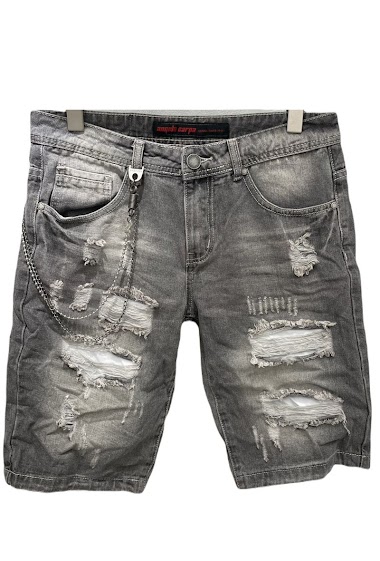 Grossiste Mentex Homme - Short jean effet délavé usé avec chainé