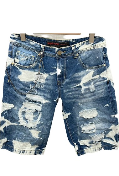 Wholesaler Mentex Homme - Used washed effect denim shorts with chain