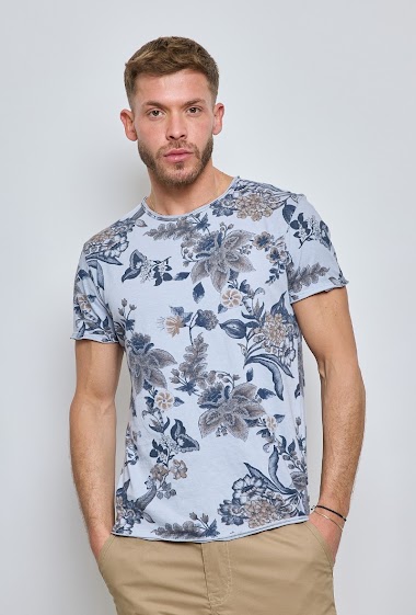 Wholesaler Mentex Homme - Floral short-sleeved round-neck cotton t-shirts