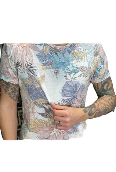 Grossiste Mentex Homme - T-shirts coton manches courtes col rond fleuris