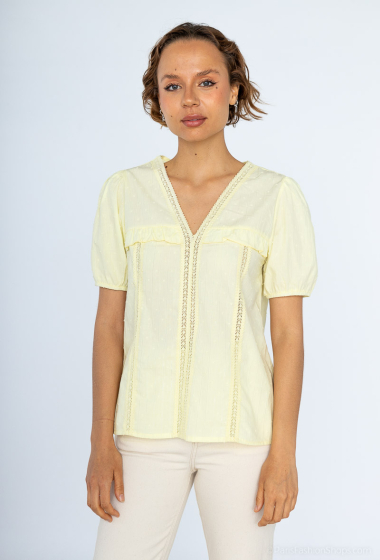 Großhändler M&G Monogram - Bluse aus Plumetis-Baumwolle mit Spitze und glänzenden Fäden