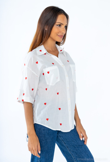 Mayorista M&G Monogram - Camisa asimétrica de algodón con corazones bordados