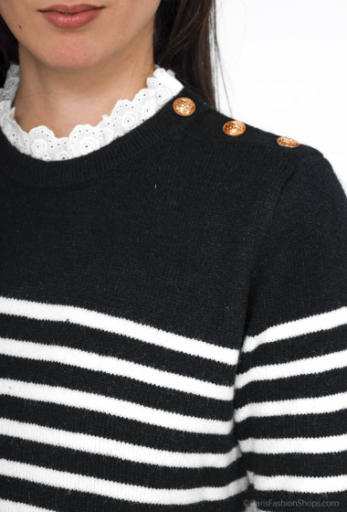 Wholesaler M&G Monogram - Striped sweater with lace and buttons