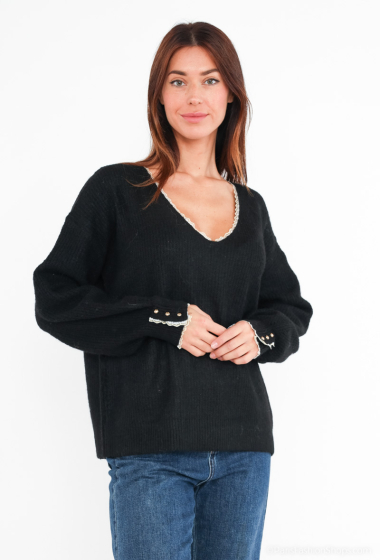 Wholesaler M&G Monogram - Sweater with shiny lace and buttons on the cuffs