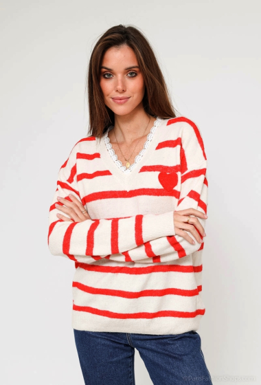 Wholesaler M&G Monogram - CŒUR striped sweater with lace at the collar