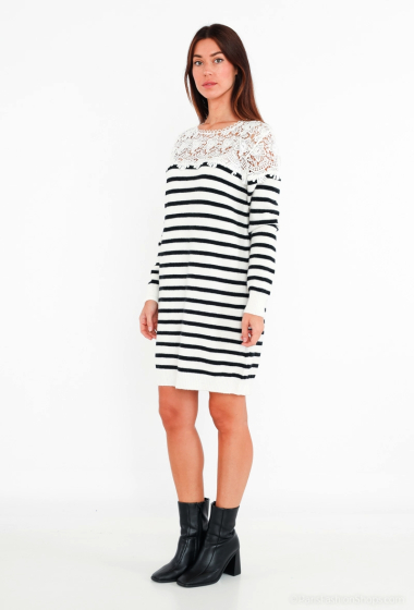 Wholesaler M&G Monogram - Striped sweater dress with lace
