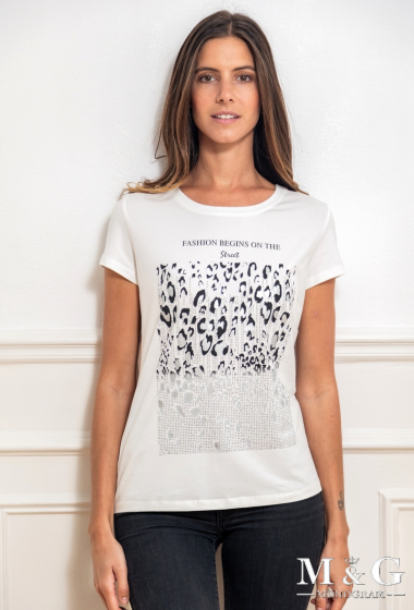 Wholesaler M&G Monogram - Leo print T-shirt with rhinestones