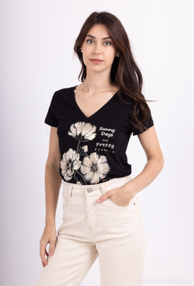 Wholesaler M&G Monogram - “Sunny Day” iridescent floral print V-neck T-shirt