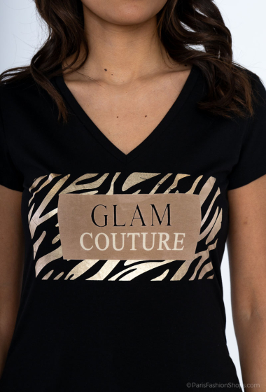 Wholesaler M&G Monogram - V-neck t-shirt with iridescent “Glam Couture” print