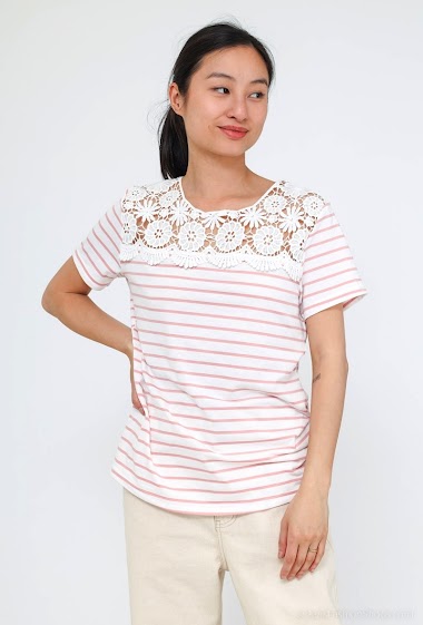 Wholesaler M&G Monogram - Striped T-shirt with lace