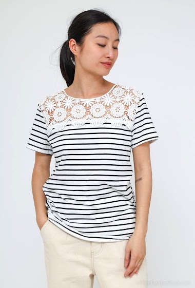 Großhändler M&G Monogram - Striped T-shirt with lace