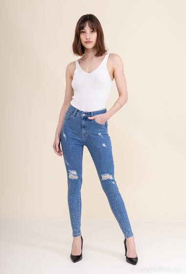 Wholesaler MILA PREMIUM - Ripped jean with strass
