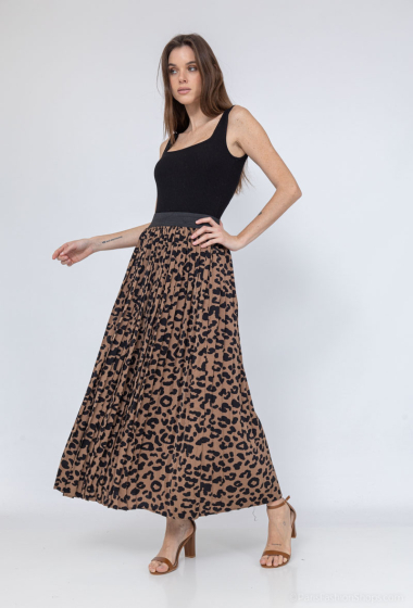 Grossiste MISS SARA - Jupe longue plisé imprimé léopard