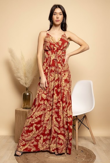 Wholesaler MISS SARA - Feather print strapless dress