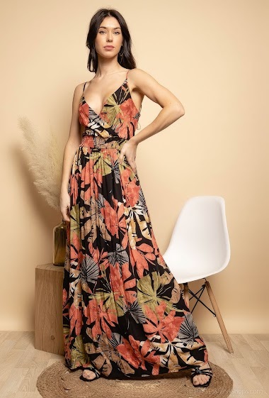 Wholesaler MISS SARA - Tropical print strapless dress