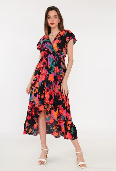 Wholesaler MISS SARA - Asymmetrical dress with abstract pattern