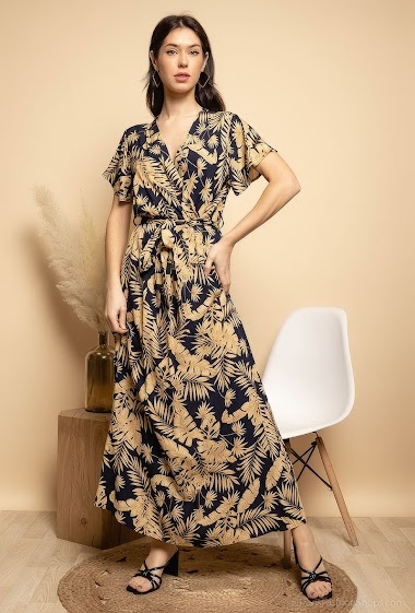 Wholesaler MISS SARA - Long dress with feather print