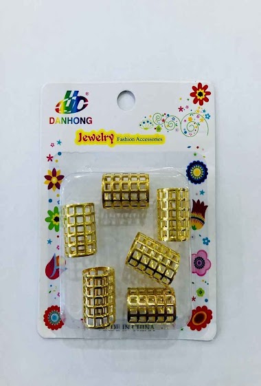 Wholesaler MILLE ET UNE ETOILES - Large hair rings beads, square pattern, gold