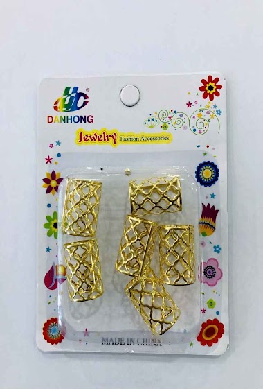 Wholesaler MILLE ET UNE ETOILES - Big hair rings beads, checkered, gold plated