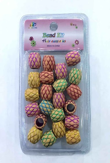 Wholesaler MILLE ET UNE ETOILES - Faux wood beads, checkered