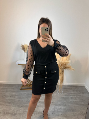 Wholesaler Mily - Plus size lace top with leopard sleeves