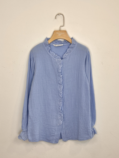 Wholesaler Mini Mignon Paris - Cotton gauze and English embroidery shirt for girls
