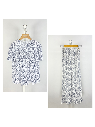 Wholesaler Mini Mignon Paris - Liberty floral short-sleeved top and flowing pants set for girls