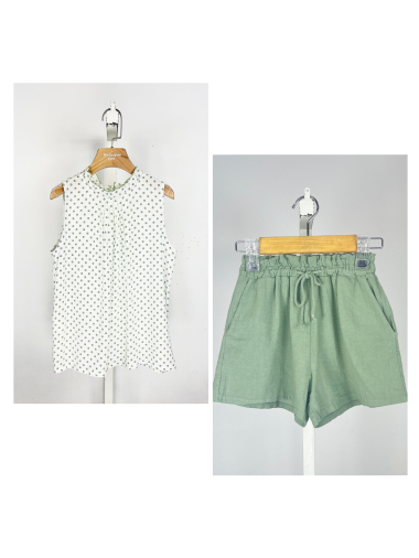 Großhändler Mini Mignon Paris - Set aus Shorts und ärmellosem Oberteil aus Leinen/Baumwolle für Mädchen