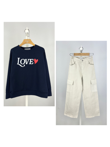 Wholesaler Mini Mignon Paris - Cotton sweatshirt and cotton cargo pants set for girls