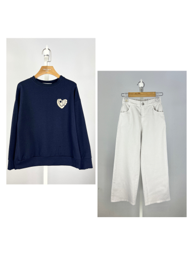 Wholesaler Mini Mignon Paris - Glittery cotton sweatshirt and cotton pants set for girls