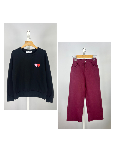 Wholesaler Mini Mignon Paris - Girls' cotton sweatshirt and pants set