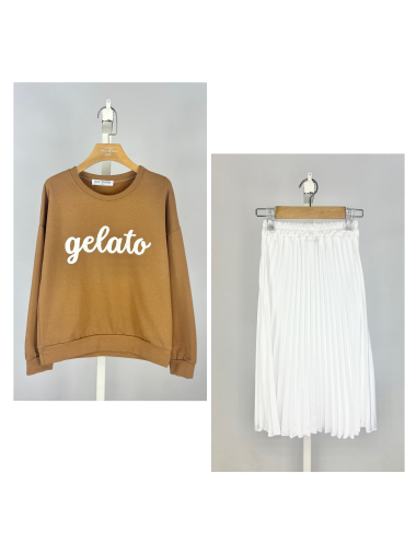 Wholesaler Mini Mignon Paris - Cotton fleece sweatshirt and satin skirt set for girls
