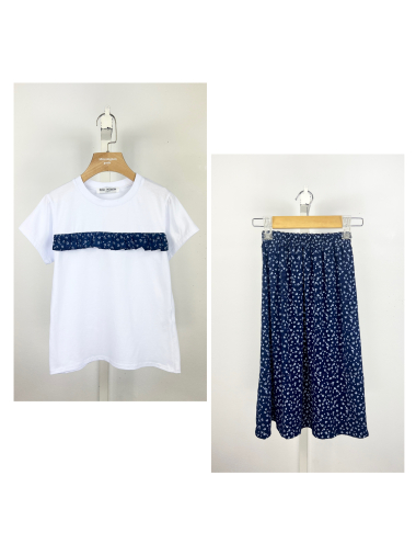 Wholesaler Mini Mignon Paris - Ruffled t-shirt and floral skirt set for girls