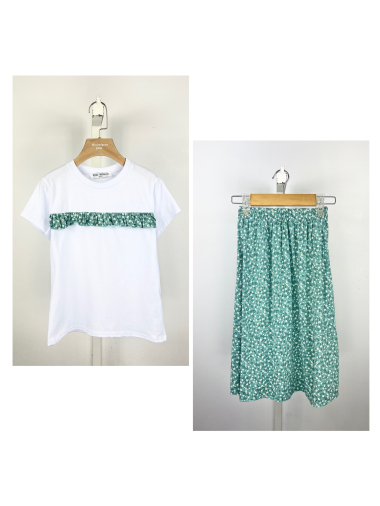 Wholesaler Mini Mignon Paris - Ruffled t-shirt and floral skirt set for girls